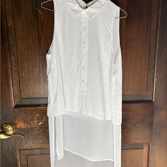 BCBG XS White Sleeveless Button-Up Sheer Blouse - Picture 2 of 5